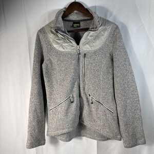 Koppen Womens Sweater Jacket Size L Gray Quilted Full Zip Long Sleeves Pockets